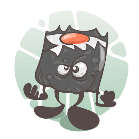 Sushi zombie. A fun cartoon character. Vector illustration isolated on white backgroundのイラスト素材