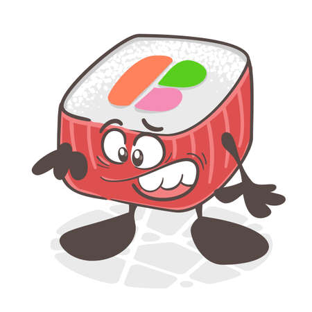 Sushi. A funny cartoon character. Asian cuisine. Vector illustration isolated on white backgroundのイラスト素材