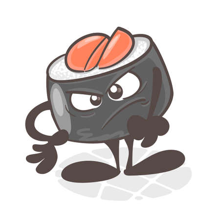 Sushi. A funny cartoon character. Asian cuisine. Vector illustration isolated on white backgroundのイラスト素材