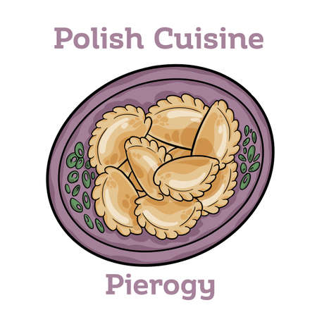 Traditional polish pierogi. Dumplings, filled with mashed potatoes.のイラスト素材
