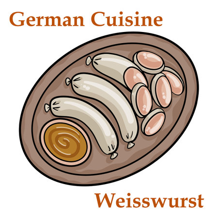 Weisswurst, white sausage of minced veal and porkのイラスト素材