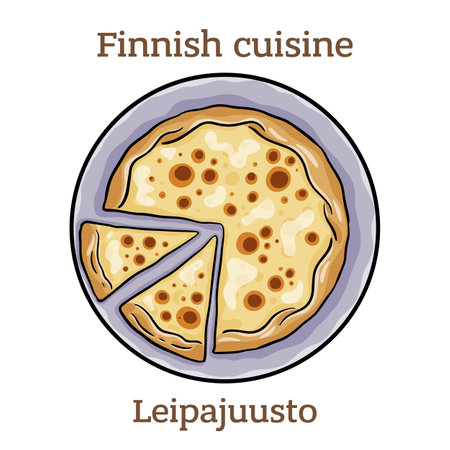 LeipÃ¤juusto. This cheese is most often made from cow's milk but can also be made from reindeer or goat's milk. It is most delicious with cloudberry jam. Finnish food. Vector image isolated.のイラスト素材