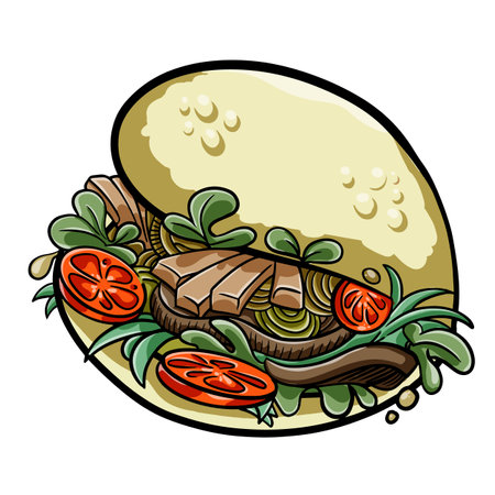 Taiwanese snack Gua Bao. Chinese cuisine, Taiwanese Pork Buns. cartoon vector picture.のイラスト素材
