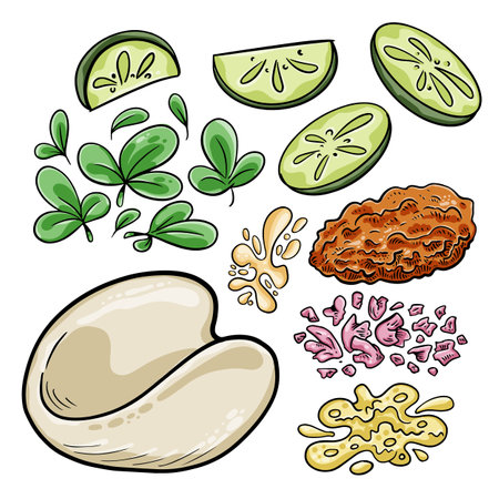 Gua Bao with ingredients. constructor. Taiwanese snack. cartoon vector picture.のイラスト素材