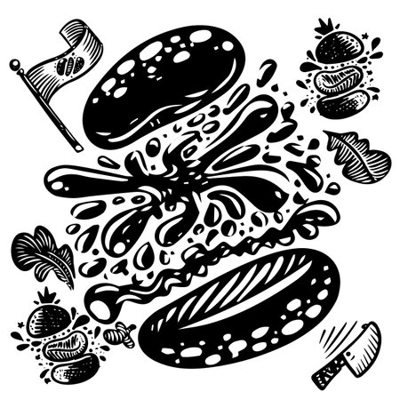 Burger FastFood Menu. Brutal drawn sketch. cartoon vector picture.のイラスト素材