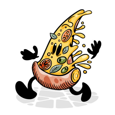 Pizza. Funny cartoon character. Vector isolated backgroundのイラスト素材