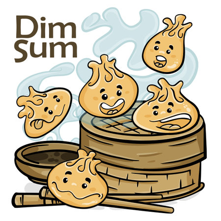 Dim Sum. Funny cartoon character. Vector isolated backgroundのイラスト素材
