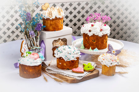 Easter cake with decorative elements, figurines and toppings.