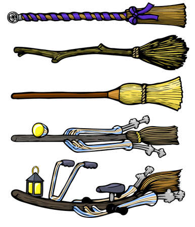 cartoon set of funny witches broomsのイラスト素材