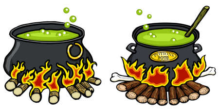 cartoon set of witchs cauldronsのイラスト素材