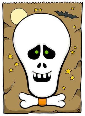 cartoon skeleton face on a paper bagのイラスト素材