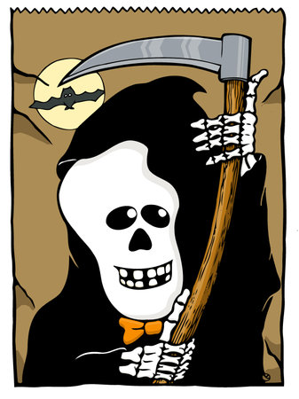 cartoon grim reaper on a paper bagのイラスト素材