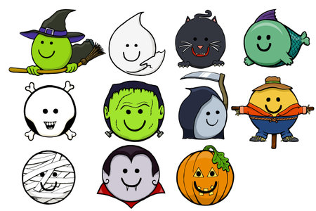 collection of Halloween monster smiley facesのイラスト素材