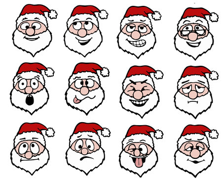 cartoon santa faces, happy, silly, angryのイラスト素材