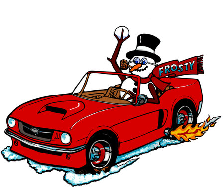 cartoon snowman driving a red sports carのイラスト素材