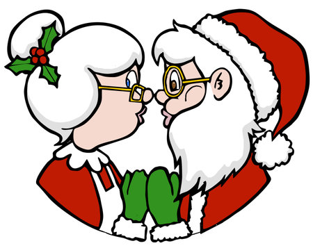 mrs and mr santa claus kissingのイラスト素材