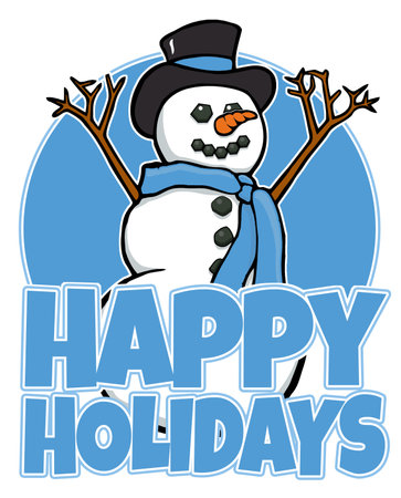 cartoon snowman happy holidayのイラスト素材