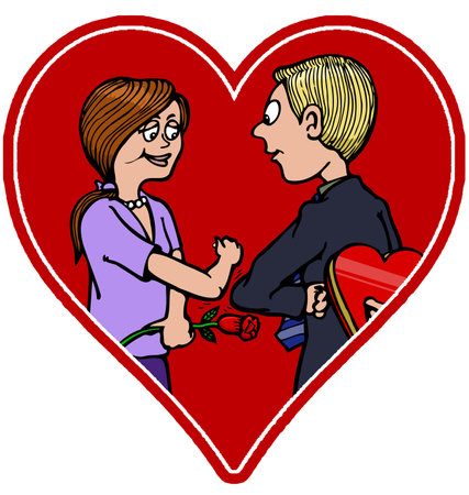 a cartoon couple bumping elbowsのイラスト素材