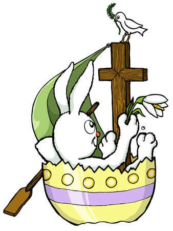 funny bunny sailing in an easter eggのイラスト素材