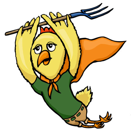 cartoon chicken zookeeper flying as a superheroのイラスト素材