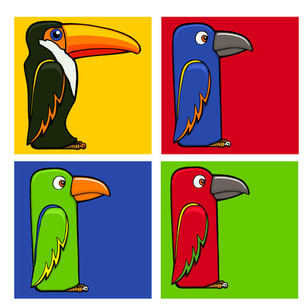 funny pop art design with parrots and a toucanのイラスト素材