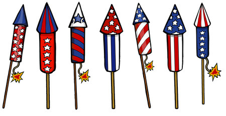 firework rockets, 4th of July rocketsのイラスト素材