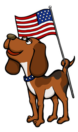 patriotic beagle,dog holding flag with tailのイラスト素材