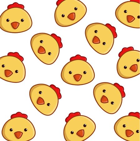 rooster face kawaii yellow and redのイラスト素材