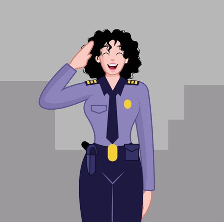 happy police woman with uniformのイラスト素材