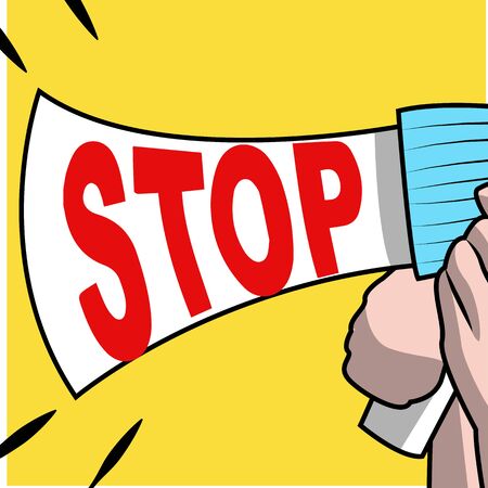 megaphone with stop notice on color backgroundのイラスト素材