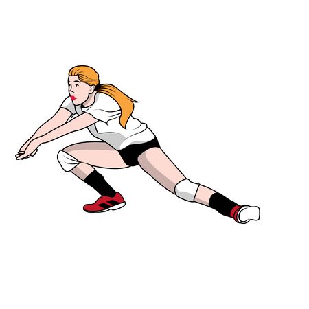 woman playing volleyball in black and white uniformのイラスト素材