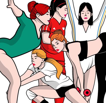 women playing some sports with white backgroundのイラスト素材