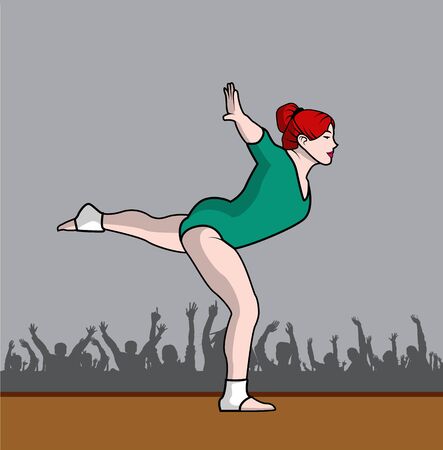 gymnast woman with green leotard and audienceのイラスト素材