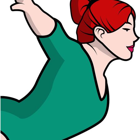 beautiful redhead gymnast woman with green wearのイラスト素材