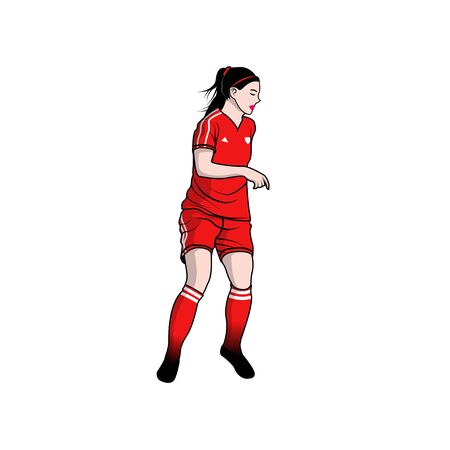 woman playing soccer red uniform with black backgroundのイラスト素材
