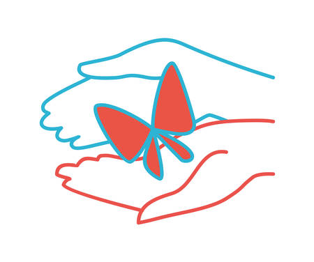 The two hands are red and color tits that hold the bow tie. Vector graphicsのイラスト素材