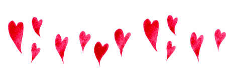 Wavy horizontal seamless pattern of simple hearts. Watercolor illustration, handmade.の写真素材