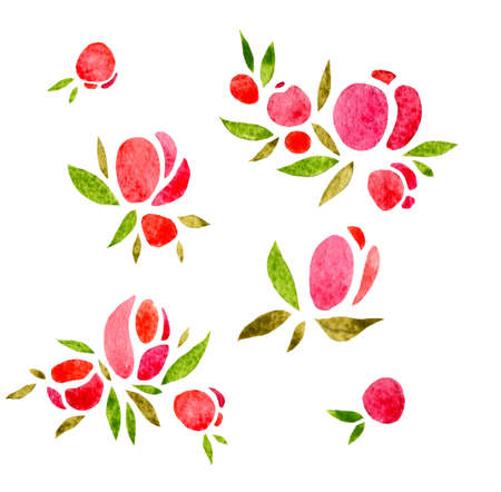 Set of simple small bouquets of roses, minimalism isolated on a white background. Watercolor illustration.の写真素材