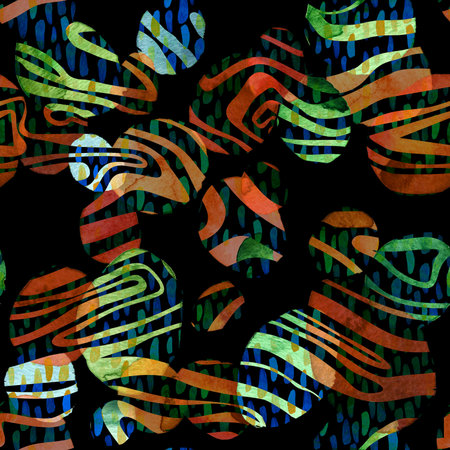 Seamless pattern. Handmade. Abstraction. Spots, stripes, ripples and texture.