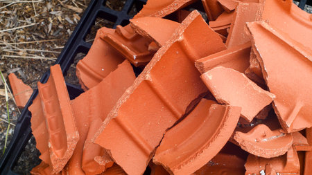 Pile of red ceramic tiles.の写真素材