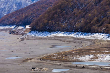 Empty lake near Ananuri castle, Georgiaの写真素材