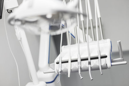 Closeup of a modern dentist tools, burnishers with blurred backgroundの写真素材