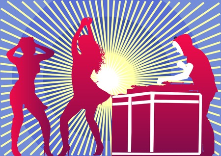 Vector drawing of silhouettes of dancing girls in clubのイラスト素材