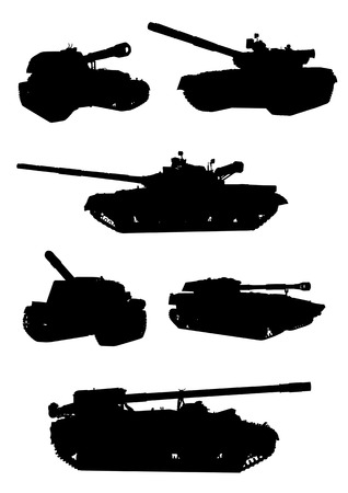 vector drawing of military equipment, black silhouettes against a white backgroundのイラスト素材