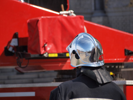     Color photo packed fire protection in working clothes
