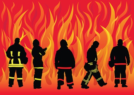 Vector drawing of fire brigade to a fire. Saved in format for illustrator 8.のイラスト素材
