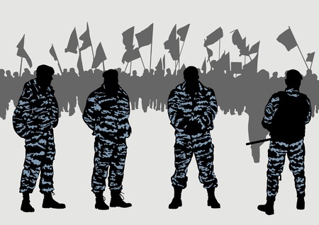 Vector drawing of a police force and demonstrators.Saved in the .のイラスト素材