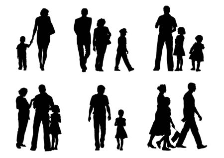 Vector drawing of parents with young children to walkのイラスト素材