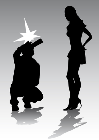 Vector graphic photographer and a young womanのイラスト素材