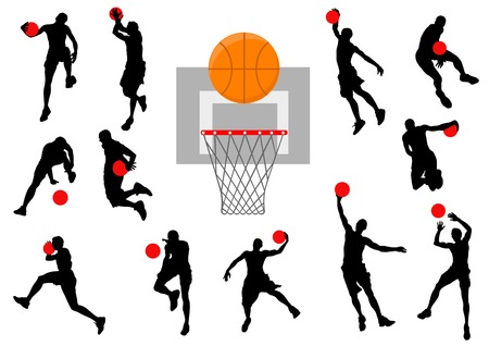 Vector graphic basketball. Silhouette man with the ballのイラスト素材